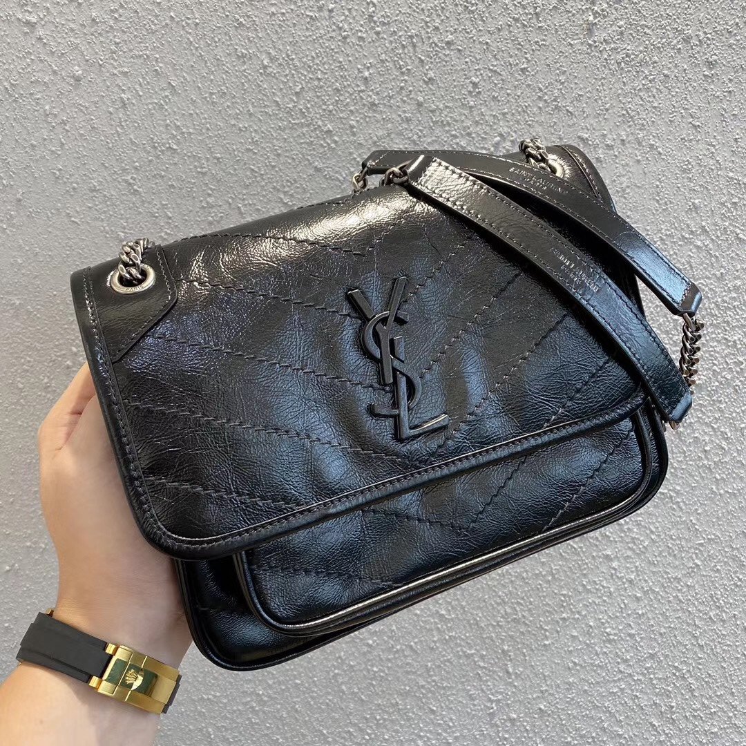 [YSL/SA급] 정품가죽 크링클드 퀼티드 가죽 베이비 니키 체인백