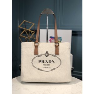 [PRADA] 스몰 로고 린넨 토트백