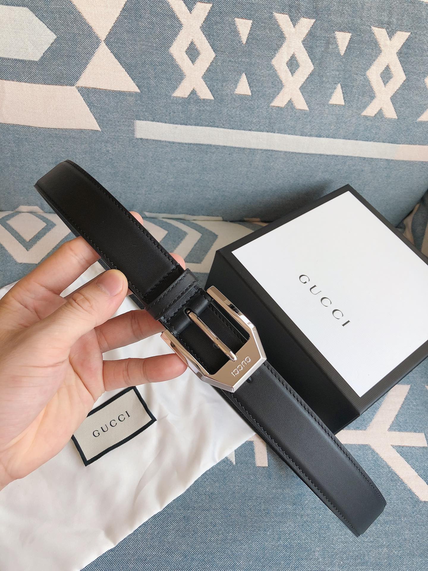 [GUCCI] 스퀘어 버클 가죽 벨트