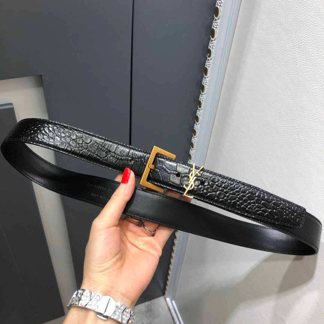 [YSL] 스퀘어 버클 모노그램 벨트