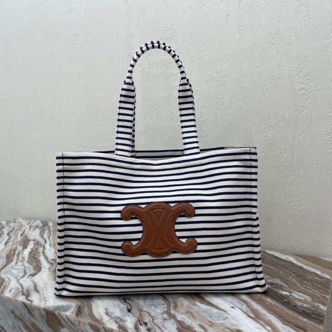[CELINE] 라지 카바스 스트라이프 백(NAVY/TAN)