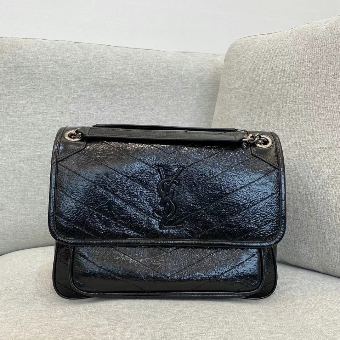 [YSL] 크링클드 퀼티드 가죽 미디움 니키 체인백