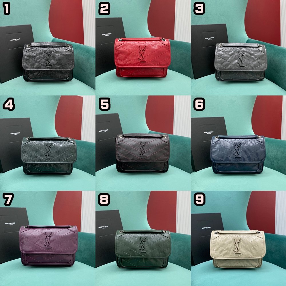 [YSL/석류] 크링클드 퀼티드 가죽 베이비 니키 체인백