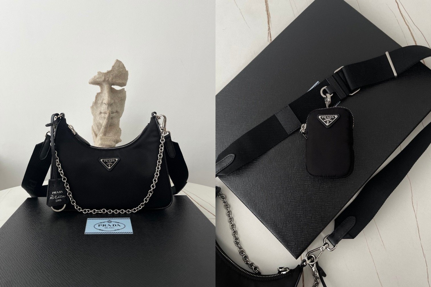 [PRADA/블랙프레임] 프라다 테수토 체인 스트랩 호보백-신형